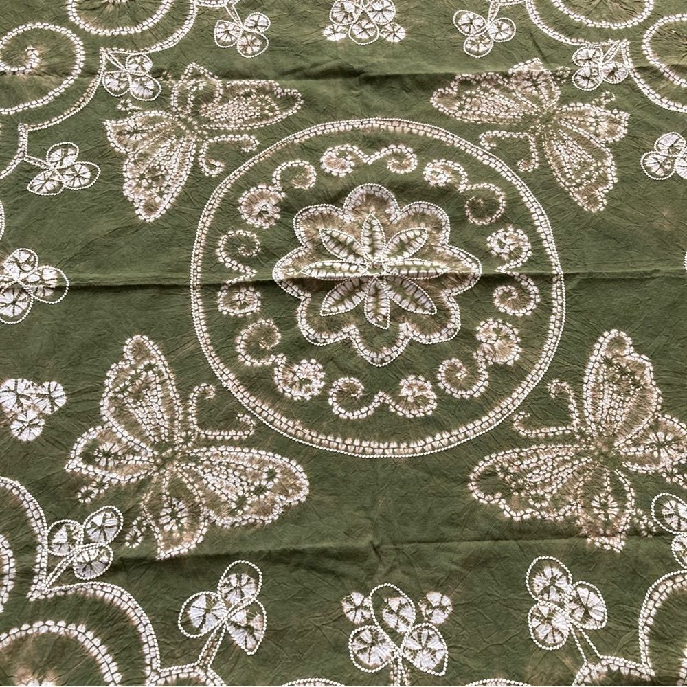 Hand Dyed Scarf Stitched Shibori Embroidered Olive Green Tie Dye 42" Square - Picture 3 of 8